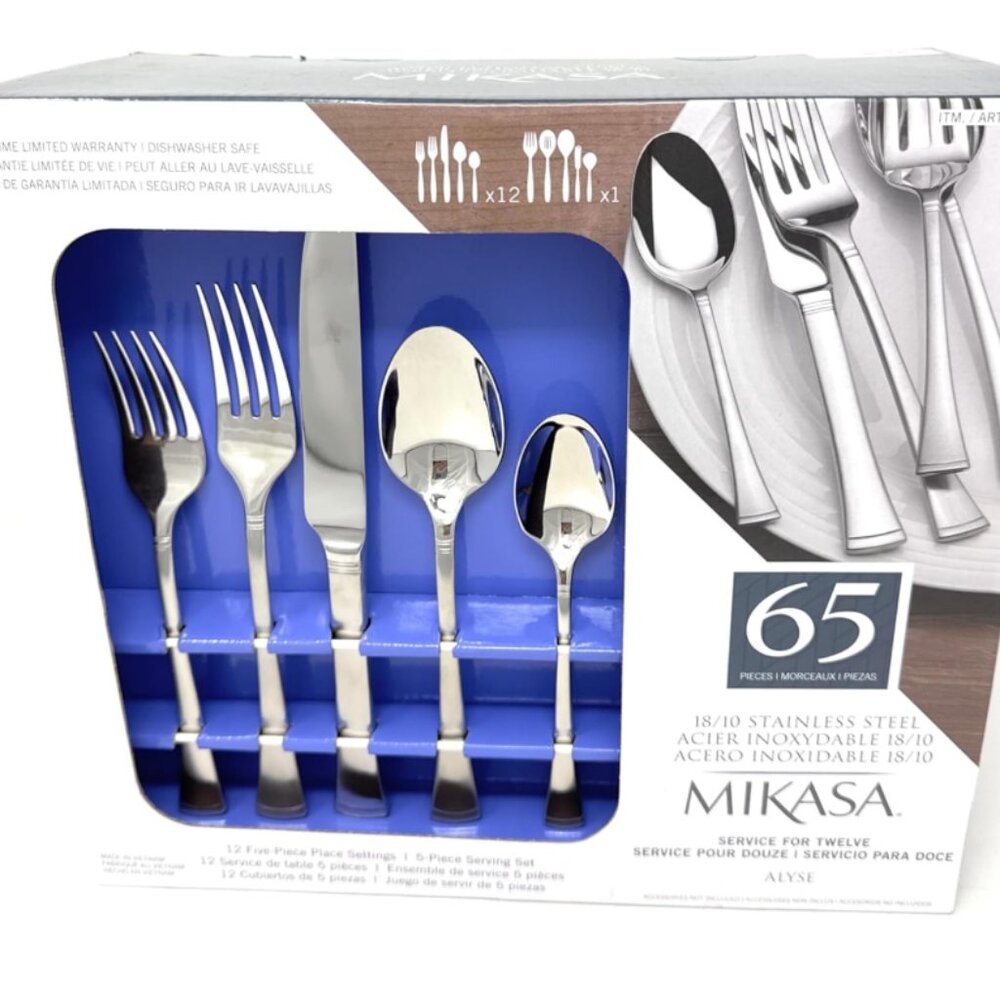 Mikasa Alyse 65 PC Set, 18/10 Stainless Steel Flatware Service for 12 - Picture 4 of 8